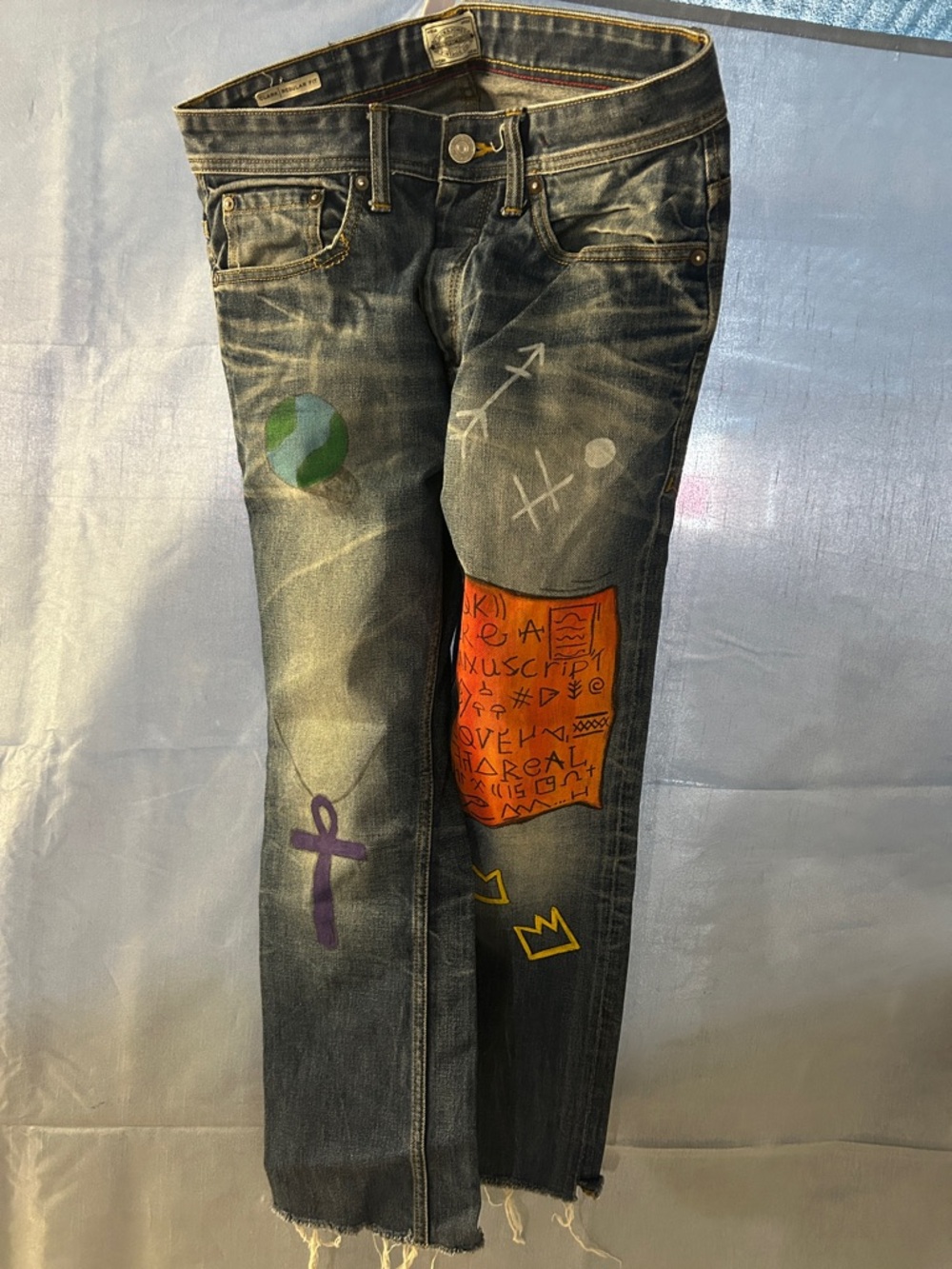 Jack and Jones Slim Straight Jeans with Multicolor Graffiti Patches